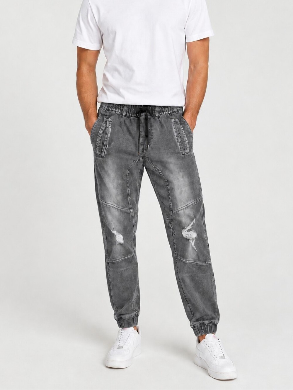 Men's Gray Jogger Jeans - Casual Elastic Waist - Size M